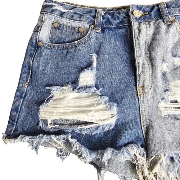 Missguided Ripped Two-Tone Denim Shorts - Picture 3 of 11